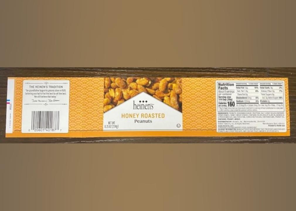 Label for Heinen's honey roasted peanuts.